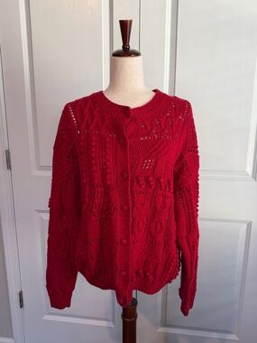 Cape Isle Knitters Red Cardigan Hand Knitted Cottagecore Size Medium